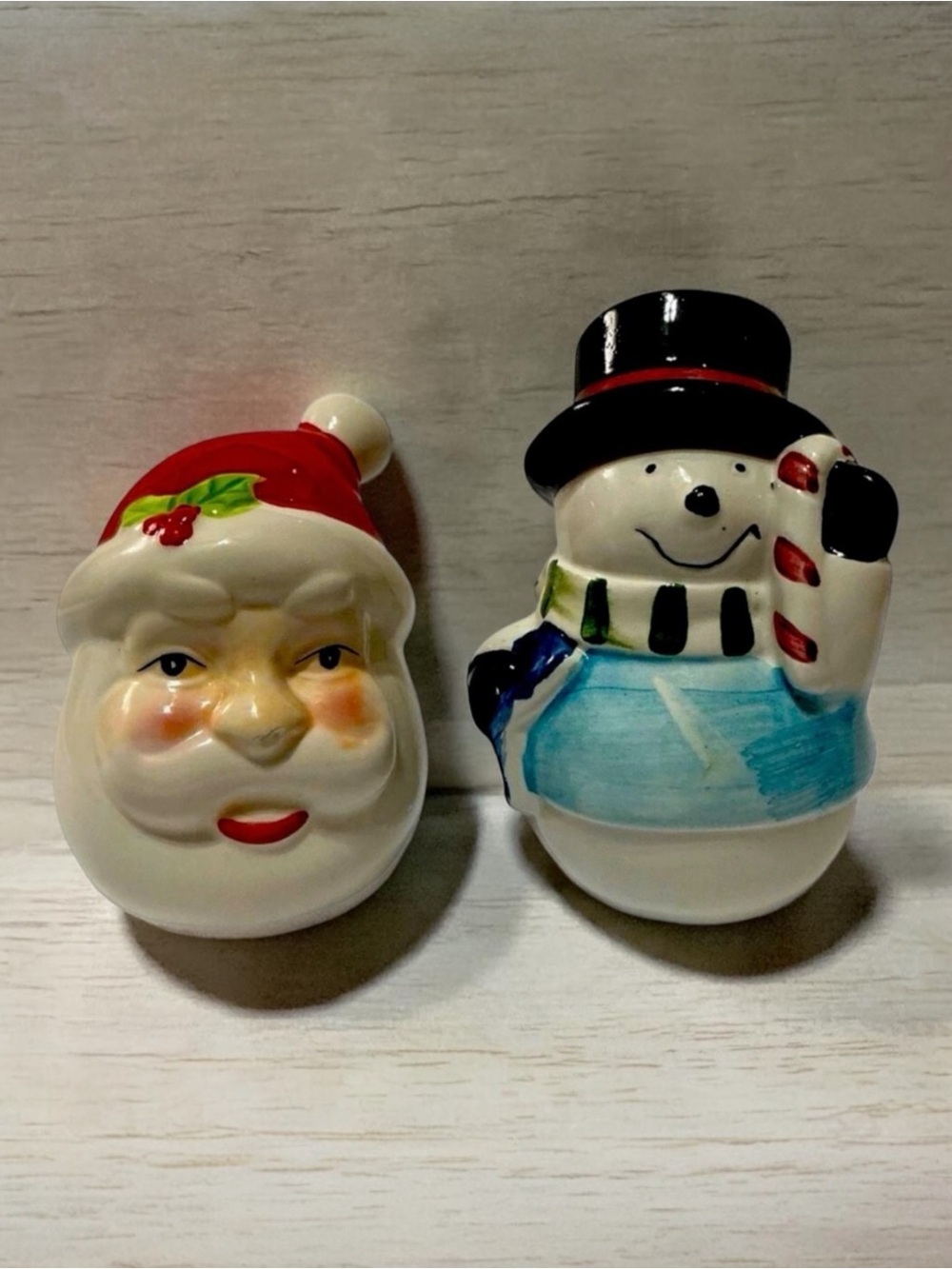 Vintage Snowman & Santa Christmas Holiday Salt and Pepper Shakers